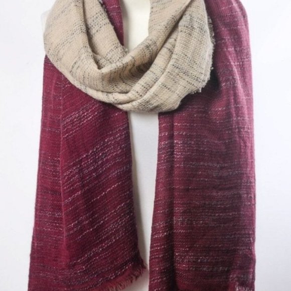 Burgundy & Ivory Ombre Winter Long Fringe Scarf - Picture 2 of 2